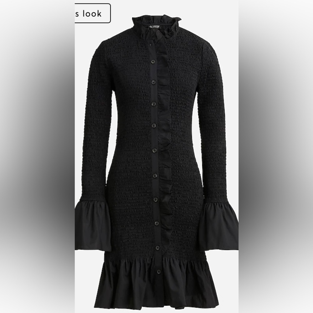 J.CREW SMOCKED Button Up black mini Dress
